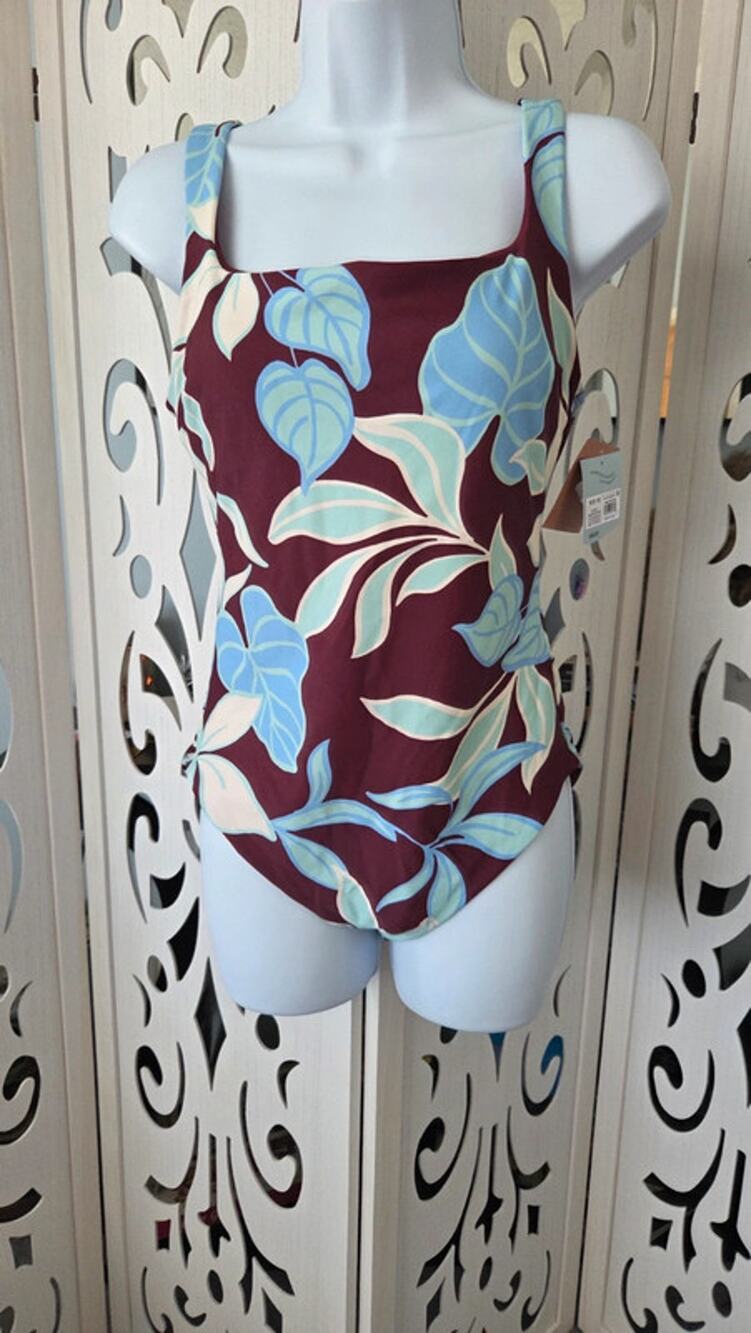 Shade & Shore One Piece Swimsuit M8-10 Floral Leaf Print Multi NWT Tummy Control